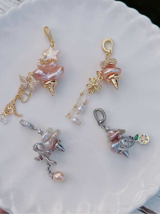 Pearl Jewelry - 26P480 Handmade Freshwater Baroque Pearl Ice cream Cone Detachable Pendants